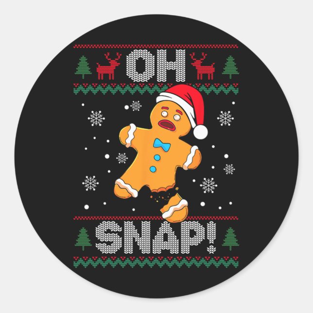 Adesivo Redondo Oh Snap Gingerbird Man Cookie Natal Engraçado Ugl (Frente)