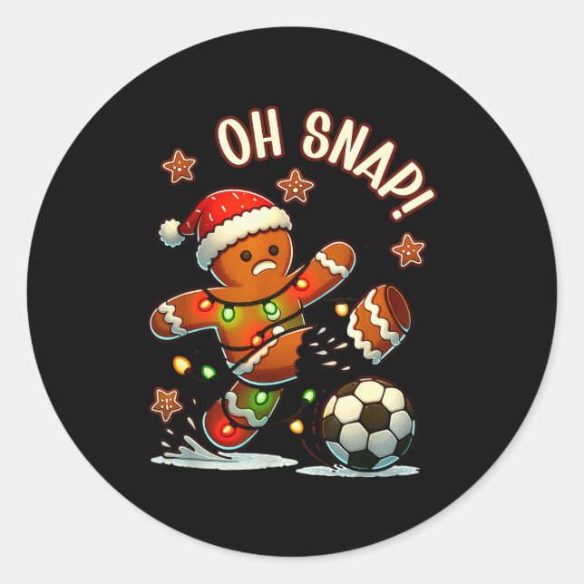 Adesivo Redondo Oh Snap Gingerbreadman Christmas Soccer  (Frente)