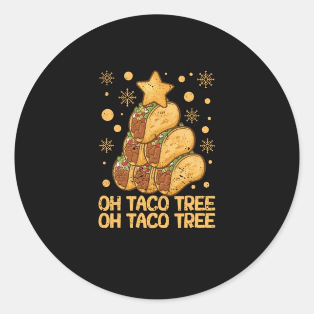 Adesivo Redondo Oh Taco Tree Christmas Pajamas Xmas Mexican Food (Frente)