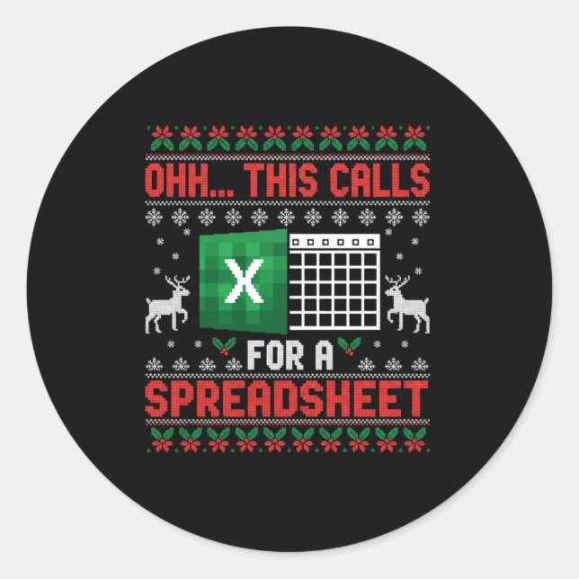 Adesivo Redondo Oh This Calls For A Spreadsheet Christmas Sweater  (Frente)