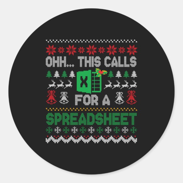 Adesivo Redondo Oh This Calls For A Spreadsheet Ugly Christmas Swe (Frente)