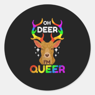 Adesivo Redondo Oh Veado Queer Divertido Orgulho LGBTQ Conscientiz