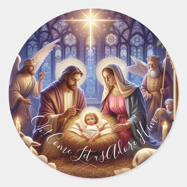 Adesivo Redondo Oh! Venha, vamos adorá-lo - Natal (Frente)