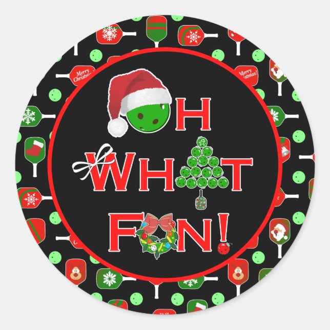 Adesivo Redondo Oh What Fun Christmas Pickleball Paddles Black (Frente)