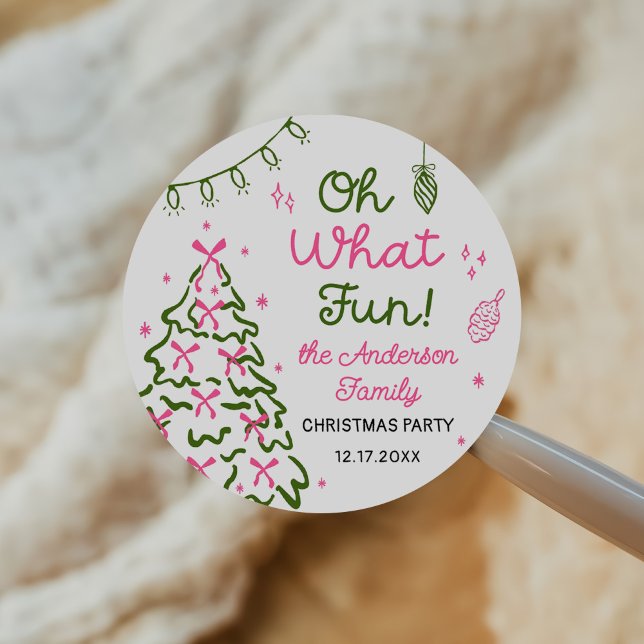 Adesivo Redondo Oh What Fun Hand Drawn Christmas Holiday Party (Criador carregado)