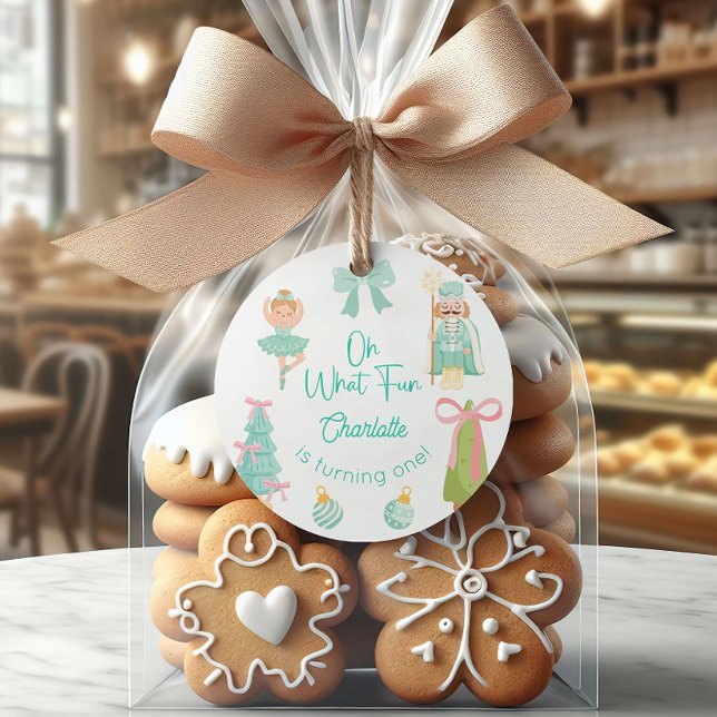 Adesivo Redondo Oh What Fun Mint Nutcracker Birthday (Criador carregado)