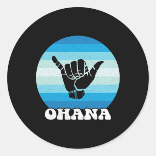 Adesivo Redondo Ohana Havaí Hi Aloha Ilha Havaiana Shaka Retro 