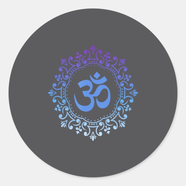 Adesivo Redondo Ohm Yoga New Age Purple And Blue Mandala Sound Bat (Frente)
