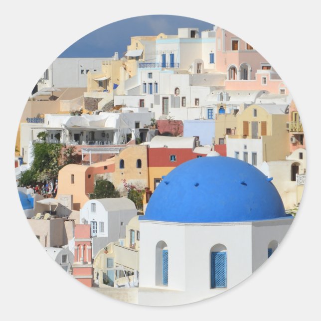Adesivo Redondo Oia Santorini Stickers (Frente)