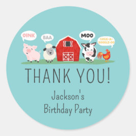 Adesivo Redondo Oink Baa Moo Obrigado Fazenda Festa Animal