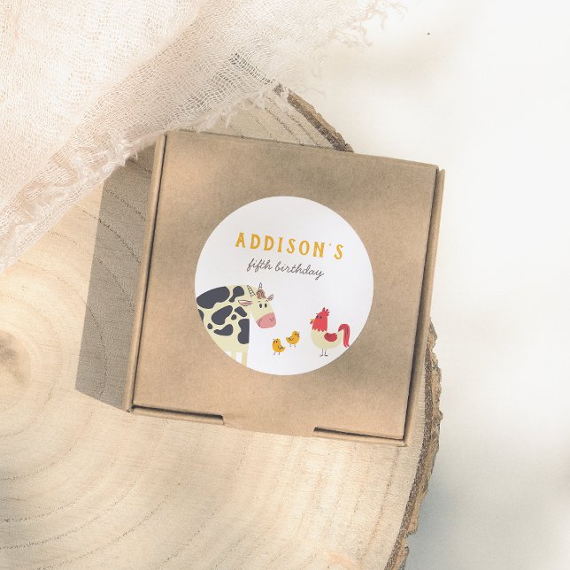 Adesivo Redondo Oink Baa Quack Moo Farm Animals Birthday Party (Criador carregado)