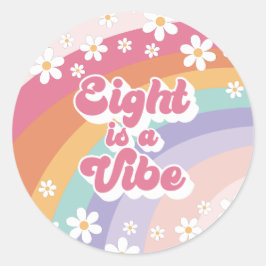 Adesivo Redondo Oito é um Vibe Retro Arco-íris 8º Aniversário