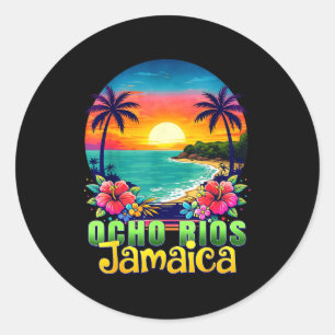 Adesivo Redondo Oito rios jamaica praia tropical pôr do sol verão