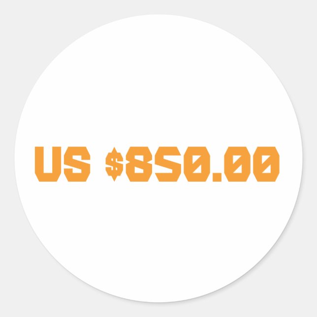 Adesivo Redondo Oitocentos e cinquenta dólares (Frente)