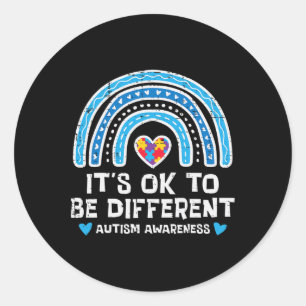Adesivo Redondo Ok Para Ser Diferente Do Arco-Íris Autismo Sensibi