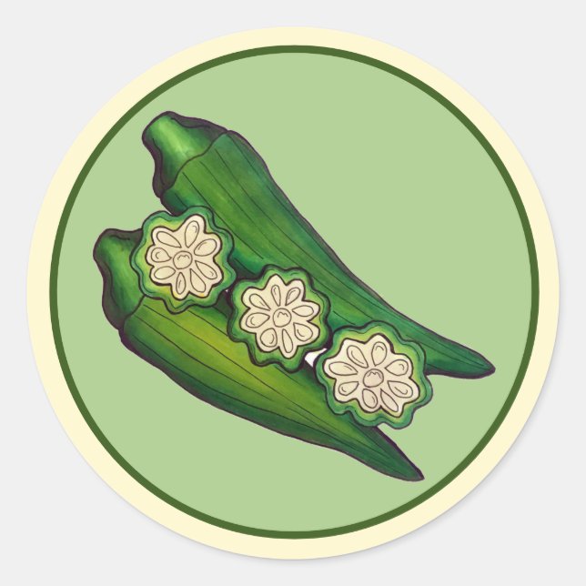 Adesivo Redondo Okra Pods Veggie Vegetal Comida do Sul (Frente)