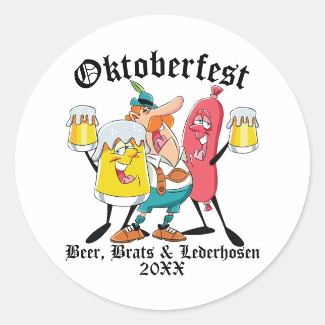 Adesivo Redondo Oktoberfest Beer Brats & Lederhosen (Frente)