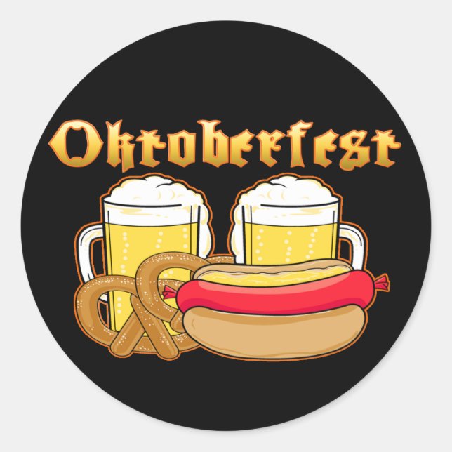Adesivo Redondo Oktoberfest Beer Bratwurst Pretzel (Frente)