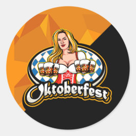Adesivo Redondo Oktoberfest Beer Caneca de cerveja Woman Serving P