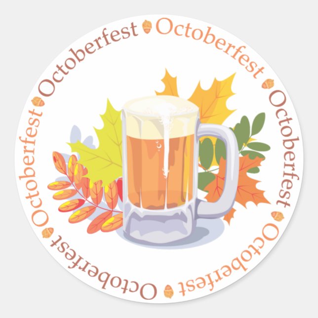 Adesivo Redondo Oktoberfest Beer e Autumn Leaves (Frente)