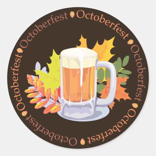 Adesivo Redondo Oktoberfest Beer e Autumn Leaves, castanhas (Frente)