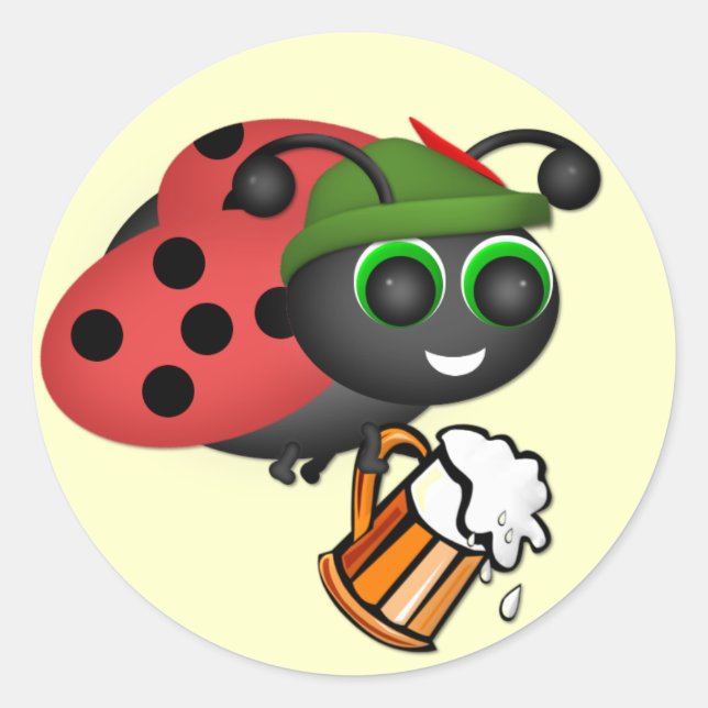 Adesivo Redondo Oktoberfest Ladybug com cerveja (Frente)