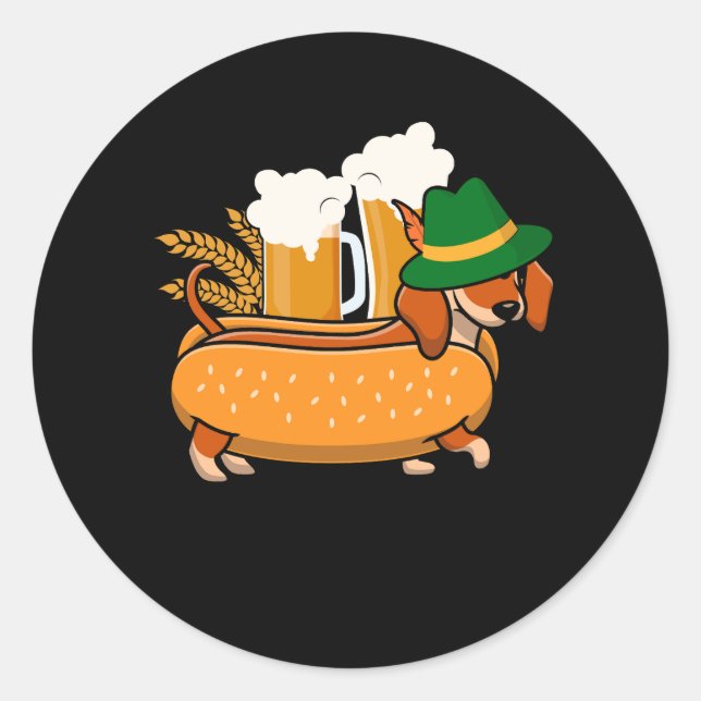 Adesivo Redondo Oktoberfest Pretzel Dachshund Wiener Hotdog Alemão (Frente)