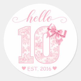 Adesivo Redondo Olá 10 Aniversário | Rosa Olá 10 Ano Personalizado