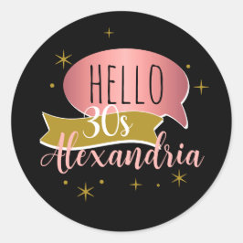 Adesivo Redondo Olá 30 Estiloso Personalizado 30º aniversário