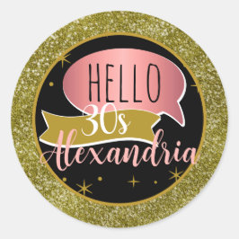 Adesivo Redondo Olá 30 Personalizado aniversário de 30 anos brilho