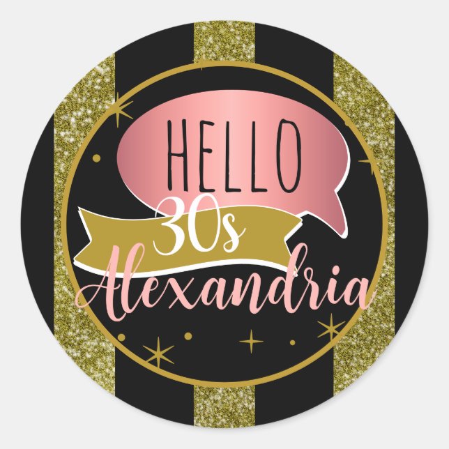 Adesivo Redondo Olá 30 Personalizado faixa de lantejoulas para 30  (Frente)