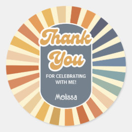 Adesivo Redondo Olá 40 Retro Sun Groovy Wave Obrigado