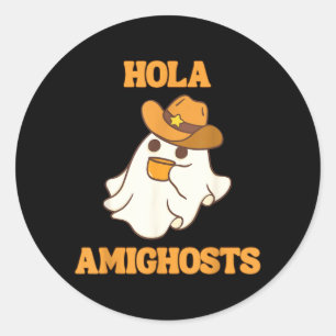 Adesivo Redondo Olá Amighosts Cowboy Espanhol Divertido do Hallowe