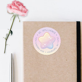 Adesivo Redondo Olá Bebê Rainbow E Stars Pastel Endereço