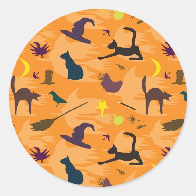Adesivo Redondo Olá Bruxa - padrão perfeito de Halloween. (Frente)