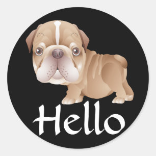 Adesivo Redondo Olá cachorro de Bulldog Inglês Preto