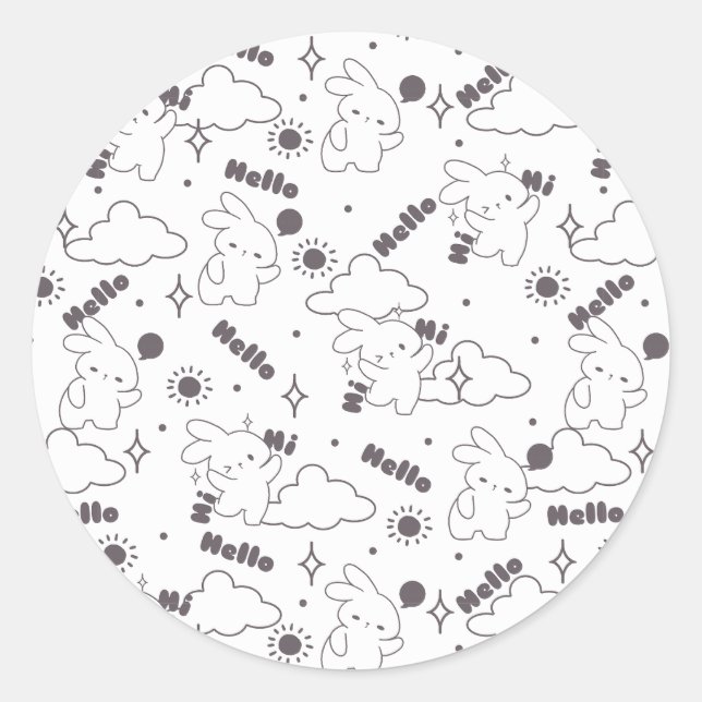 Adesivo Redondo Olá, é o tempo de coelhinhos com a linha dupla de  (Frente)