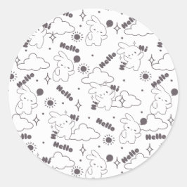 Adesivo Redondo Olá, é o tempo de coelhinhos com a linha dupla de 