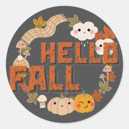 Adesivo Redondo Olá, Fall Cut Nature O Outono Deixa Pumpkins