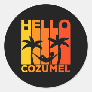 Adesivo Redondo Olá Férias na Ilha de Cozumel Pôr do sol