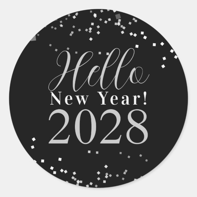 Adesivo Redondo Olá Festa de Réveillon Brilho Preto e Prata (Frente)