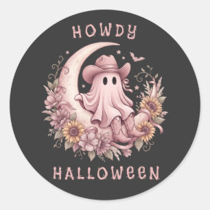 Adesivo Redondo Olá Halloween Fantasma Western na Lua