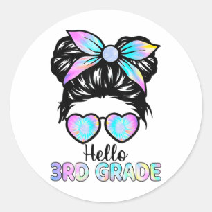 Adesivo Redondo Olá Menina de Cabelo Desgrenhado do 3º Ano Camisa