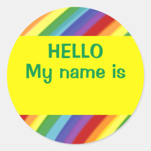 Adesivo Redondo Olá Meu Nome É Rainbow Nametag Stickers Gay/Cria