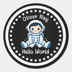 Adesivo Redondo Olá mundo Astronauta Personalizado