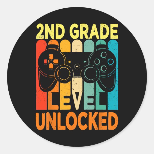 Adesivo Redondo Olá Nível de segundo Jogo de Vídeo Desbloqueado Vo (Frente)