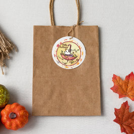 Adesivo Redondo Olá outono, Gato Bonito Senta-se no Guarda-chuvas