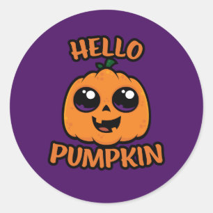 Adesivo Redondo Olá, Pumpkin, Festa de Halloween Jack-O-Lanterna