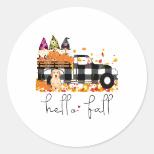 Adesivo Redondo Olá, Pumpkin Pumpkin Truck Gnomos Cachorros Mulher