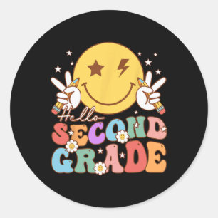 Adesivo Redondo Olá Segunda Série Hippie Rosto Sorridente Vintage